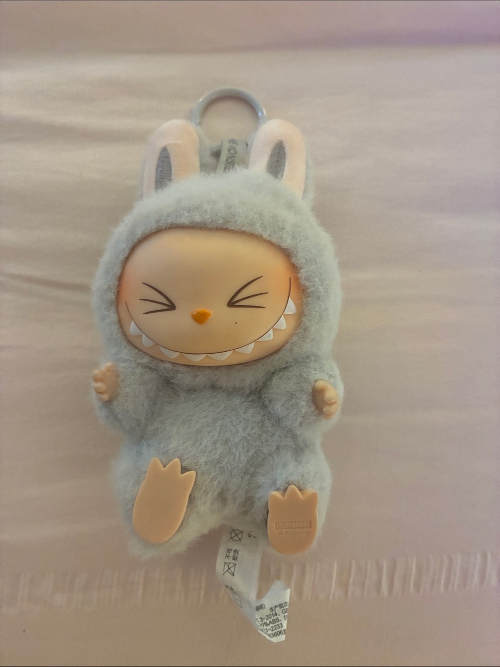 Plush Bunny Charm Keychain - Light Gray